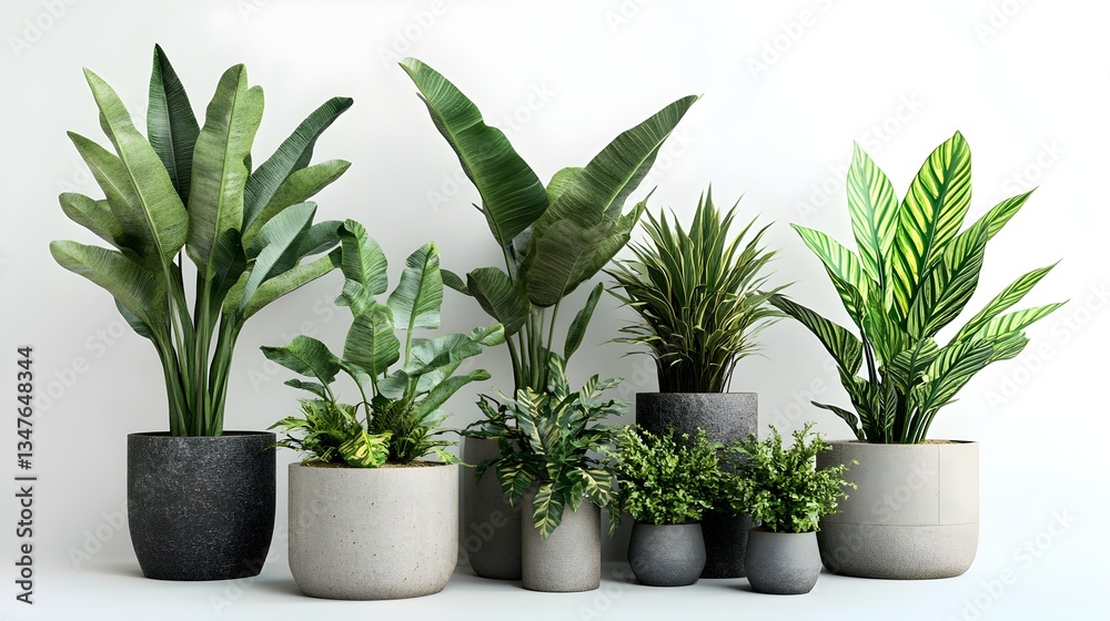 Fototapeta premium Set of potted plants with large leaves