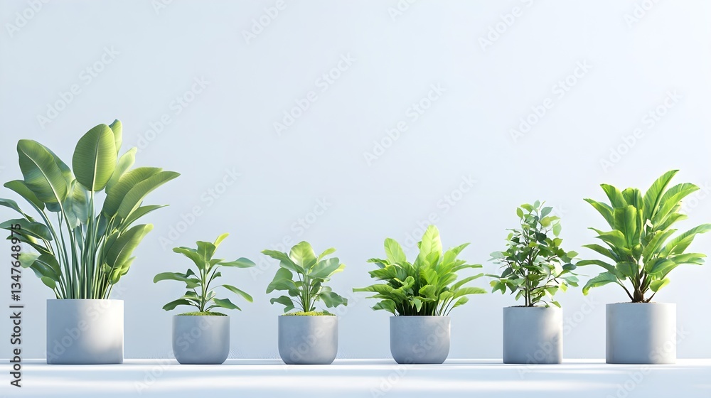 Fototapeta premium Set of potted plants with large leaves