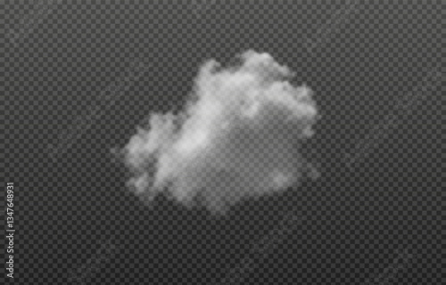 Vector realistic cloud, smoke or fog on isolated transparent background. Cloud png. Smoke png