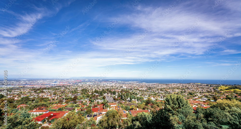 A sunny clear day over looking San Pedro, California and the Port of Los Angeles