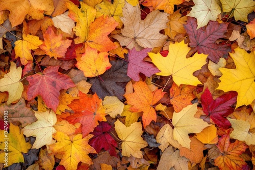 Colorful autumn leaves covering the ground.