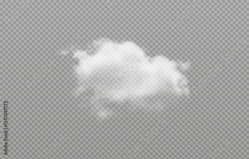 Vector realistic cloud, smoke or fog on isolated transparent background. Cloud png. Smoke png