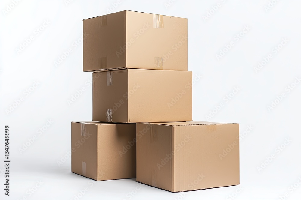 Stack of three cardboard boxes on white background. Stack of three cardboard boxes on white background.