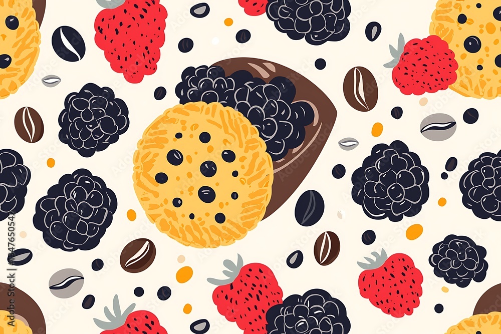 Berry Coffee Cookie Seamless Pattern. Berry Coffee Cookie Seamless Pattern.