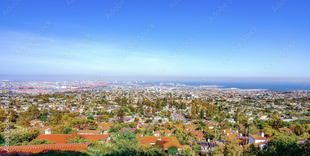 A sunny clear day over looking San Pedro, California and the Port of Los Angeles