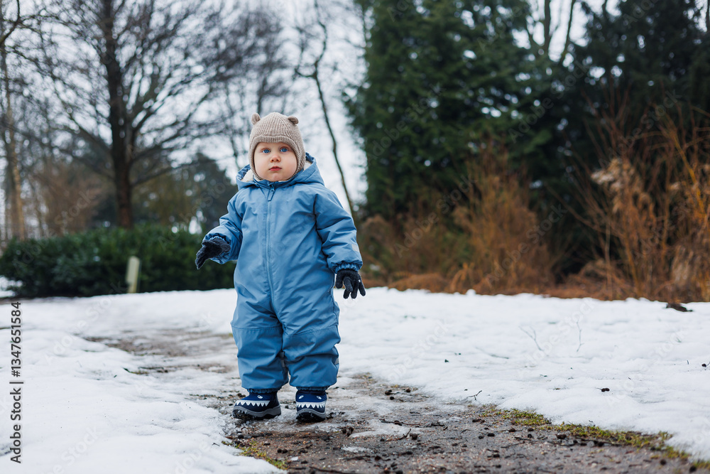 A lively and playful toddler dressed warmly in cozy winter gear is joyfully exploring a picturesque snowy path, immersing themselves in the beauty of the winter landscape and the fun of the season A lively and playful toddler dressed warmly in cozy winter gear is joyfully exploring a picturesque snowy path, immersing themselves in the beauty of the winter landscape and the fun of the season