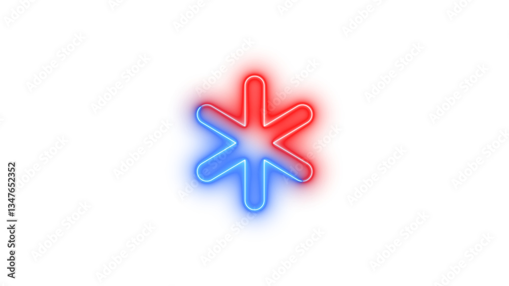 Obraz premium Neon asterisk symbol icon blue red color glowing with transparent background