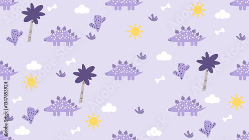 Dinosaurs seamless pattern background. Cute Dinosaurs illustration pattern. Cartoon Dinosaurs background. Perfect for fashion clothes, shirt, fabrics, textiles, wallpaper, decor, print, packaging.
