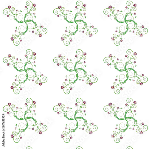 Seamless autumn floral pattern with dahlias,colorful floral seamless pattern, chrysanthemums, 
asters, zinnias, dogwood berries. Vintage engraving style. Green