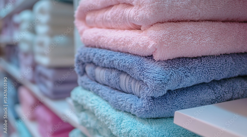 Folded towels placed on shelf in soft lighting. Ideal for organization, interior design, or bathroom routine visuals.
Folded towels placed on shelf in soft lighting. Ideal for organization, interior design, or bathroom routine visuals.