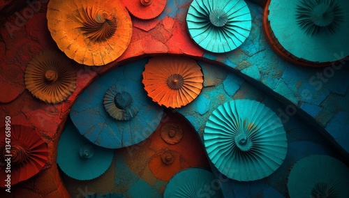 The 3D render showcases an abstract design that incorporates a metal stacks pattern