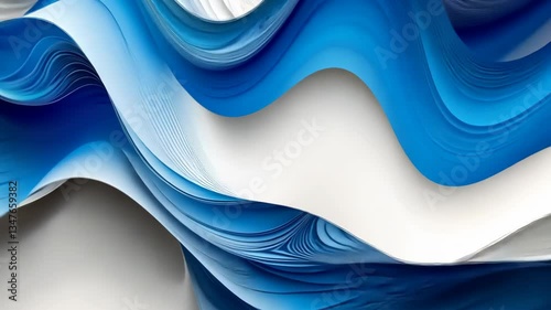 Abstract Blue and White Wave Paper Art