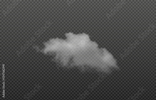 Vector realistic cloud, smoke or fog on isolated transparent background. Cloud png. Smoke png