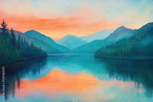 Colorful Sunset Over Tranquil Mountain Lake