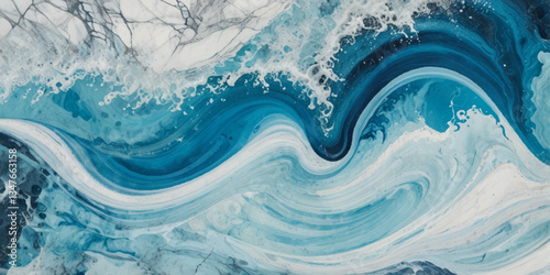 Watercolor surface ocean water wave, seamless blue water ocean wave background. Blue water ocean surfing wave.
