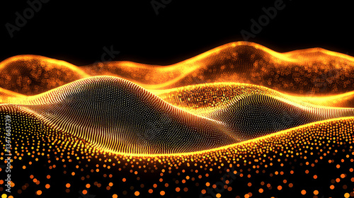 Golden Abstract Particle Wave Background: Dynamic Digital Art, Glowing Energy Flow, Shiny Gold Texture