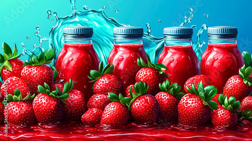 Juicy Strawberry Smoothie in Bottles: Refreshing Summer Drink
