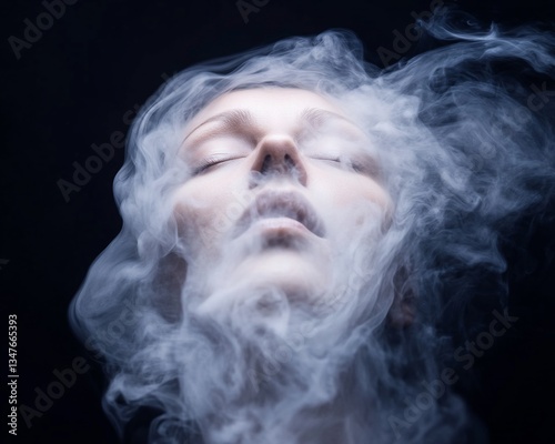 Ethereal Face Dissolving in Smoke Abstract Art
