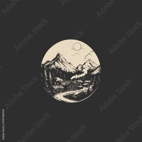 settlements in rural areas scenery design vector template illustration