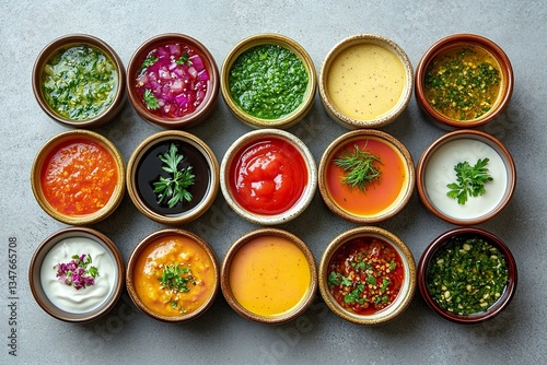 Wallpaper Mural Vibrant Assortment of Sauces in Small Bowls – Top View for Menu Design or Branding Torontodigital.ca