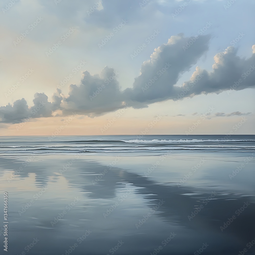 Obraz premium Gentle tides carrying the golden light of a setting sun image