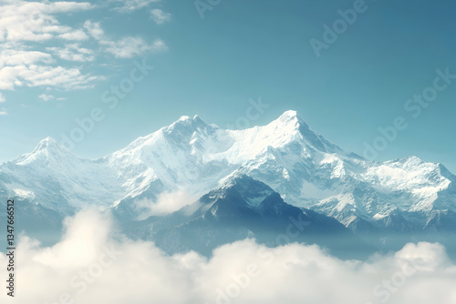 Wallpaper Mural Snowy mountain peaks piercing through a sea of clouds under a blue sky Torontodigital.ca