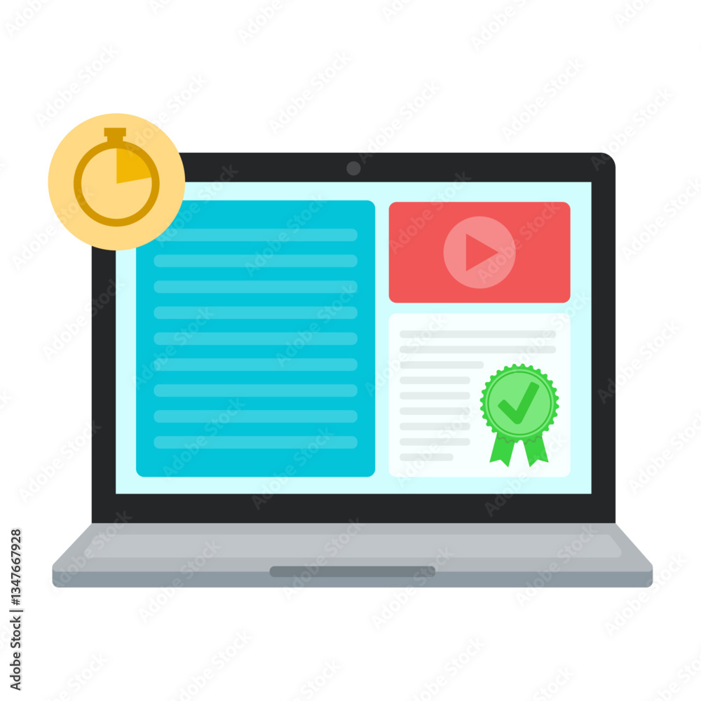 Flat vector illustration of micro-learning and online education. Laptop with video and written content. E-learning, digital education, and online training concept. Flat vector illustration of micro-learning and online education. Laptop with video and written content. E-learning, digital education, and online training concept.