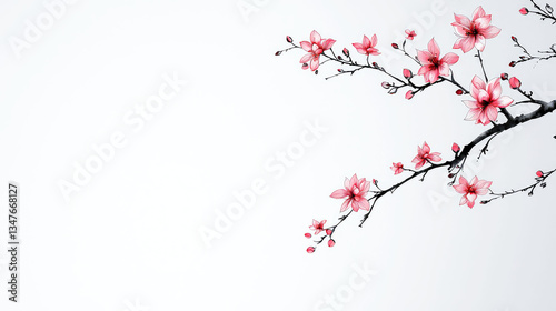 Pink Cherry Blossoms Branch: Delicate Spring Floral Art Print