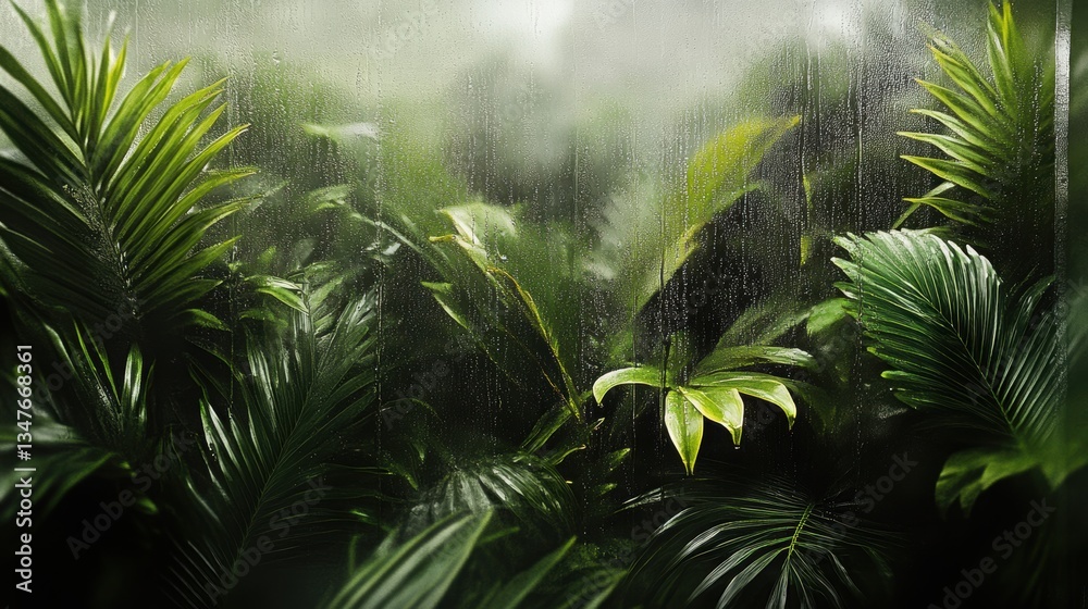 Naklejka premium Lush green plants in Spring rain.