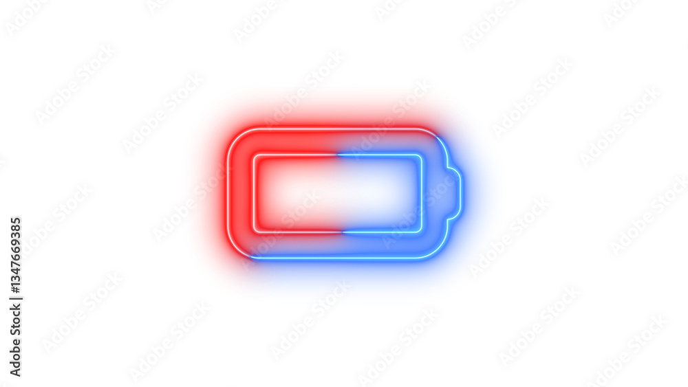 Neon battery-empty symbol icon blue red color glowing with transparent background