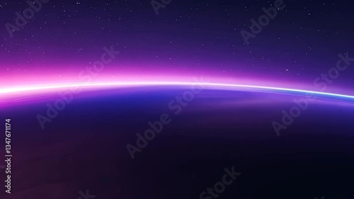 Purple dawn over Earth from space;  cosmic background; astronomy