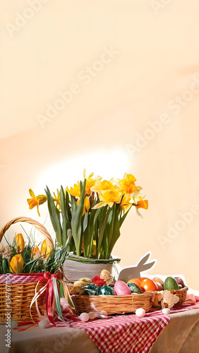 Wallpaper Mural Easter celebration colorful eggs spring flowers Torontodigital.ca