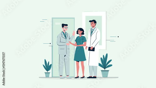 Digital Healthcare: Cheerful Patient Consults with Doctor Through Modern Telemedicine App for Expert Medical Advice and Personalized Treatment, Vector Illustration