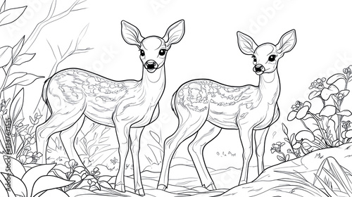 Two Adorable Fawns in a Lush Meadow: A Captivating Wildlife Scene
