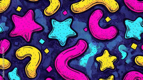 Vibrant Abstract Art: Colorful Stars, Bold Shapes, and Energetic Design