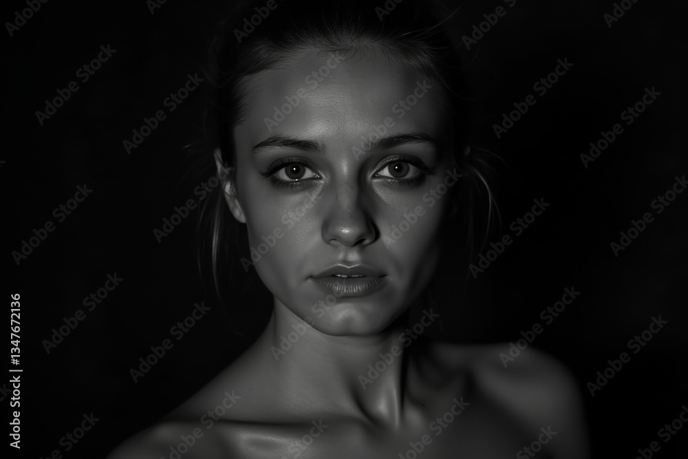 Black and white portrait of a depressed woman with intense eyes, conveying deep emotions and depression.
Black and white portrait of a depressed woman with intense eyes, conveying deep emotions and depression.