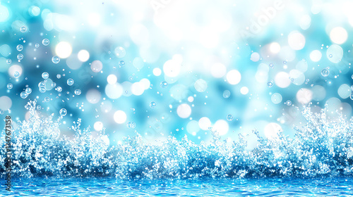 Water Bubbles Splash Background: Blue Liquid Texture, Abstract Nature, Ocean Sea Wave
