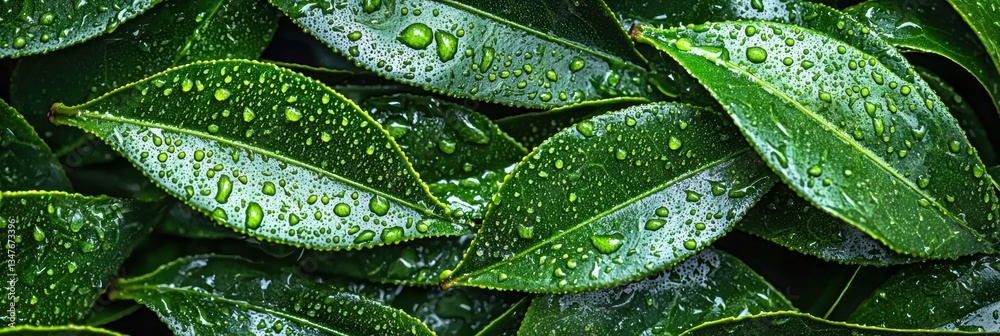 Obraz premium Fresh green tea leaf closeup view.