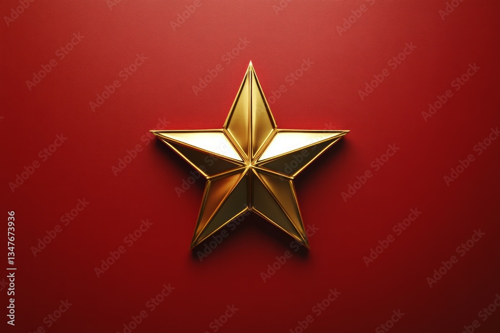 Fototapeta premium Shiny gold star on bold red background. AI generated