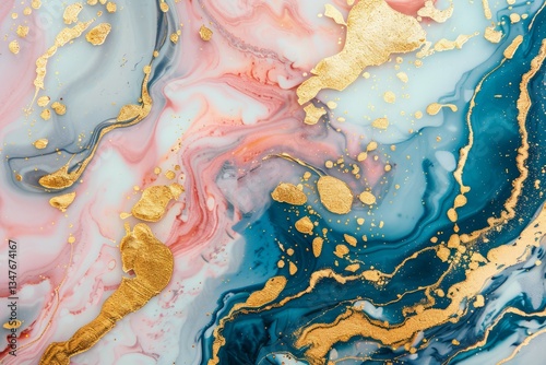 Vivid marble texture with gold accents. AI generated