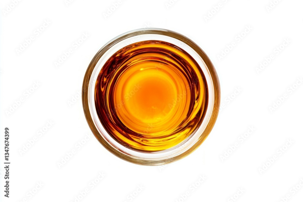 Glass of amber liquid on solid white surface. AI generated Glass of amber liquid on solid white surface. AI generated