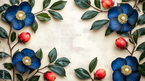Blue and Red Flowers: Elegant Floral Background