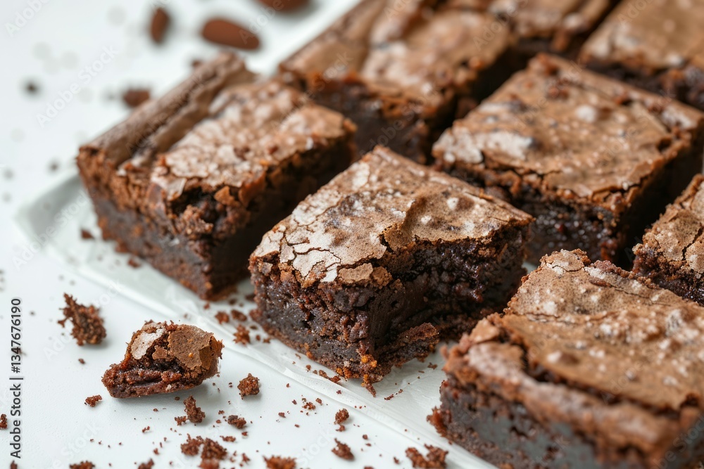 Decadent chocolate brownies on white plate. AI generated Decadent chocolate brownies on white plate. AI generated
