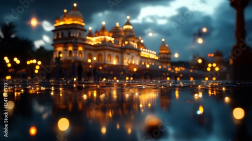 Illuminated Temple Reflection: A Nighttime Spectacle in India