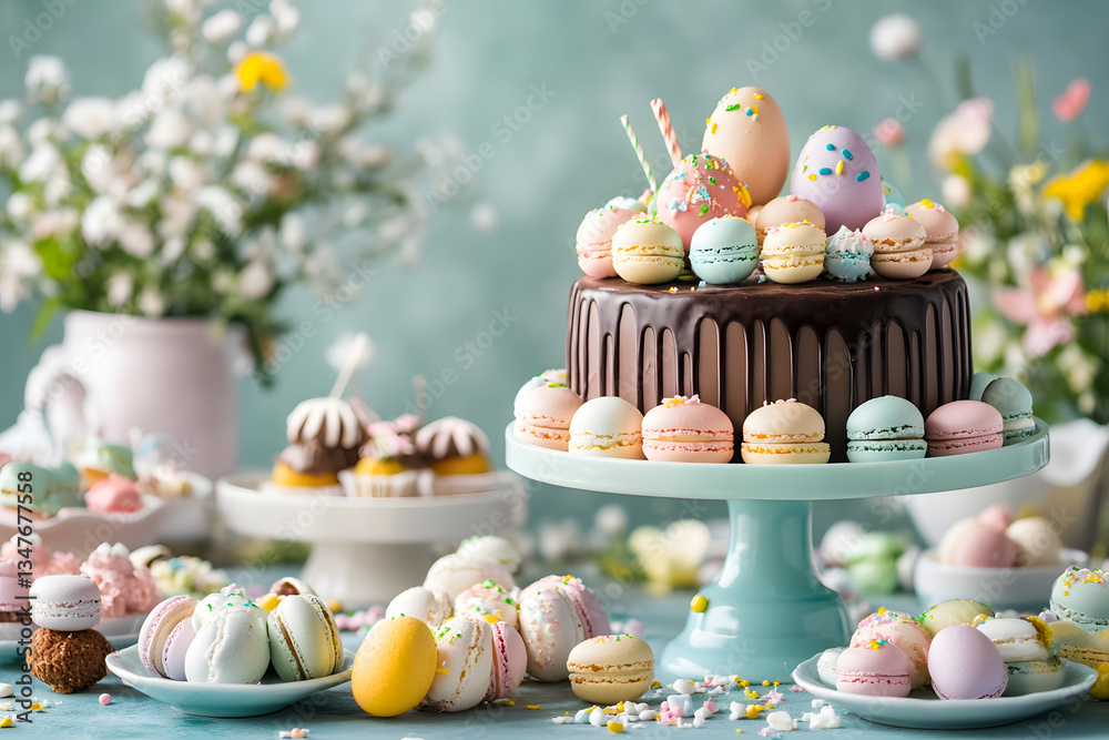 Delicious Easter Dessert Table Featuring a Chocolate Bunny Delicious Easter Dessert Table Featuring a Chocolate Bunny
