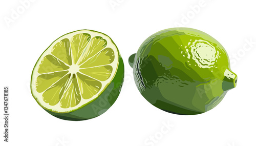 Lime illustration in modern cartoon vector style with bright cuteness on transparent background for beverage design