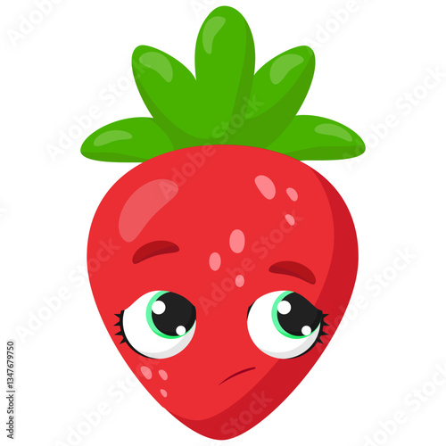 A confused strawberry with big eyes looking to the side. A bright and expressive fruit illustration, ideal for packaging, digital prints, educational materials, and kids' products