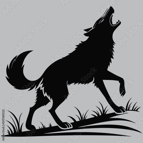 a wild dog barking while running silhouette vector design art and illustration