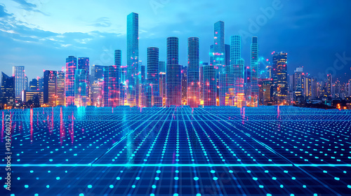 Futuristic Cityscape: Digital Skyline at Night