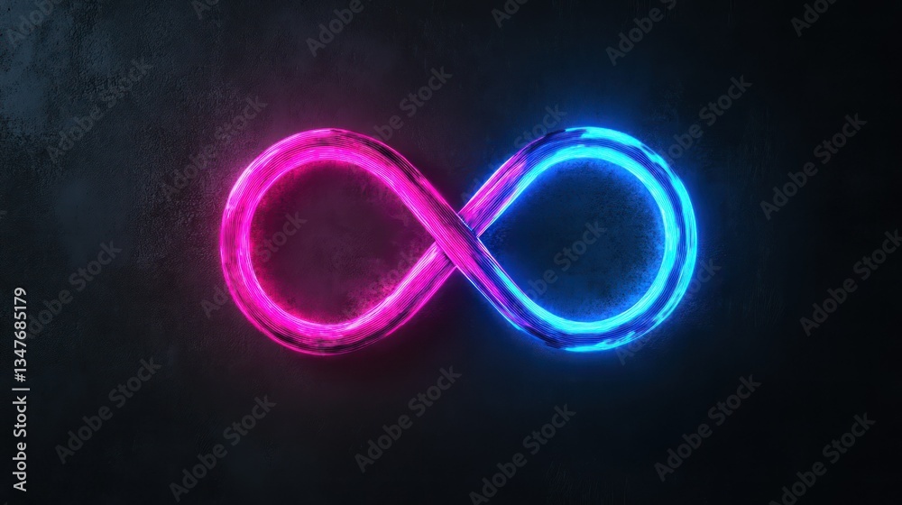 Fototapeta premium Neon Infinity Symbol, Dark Background